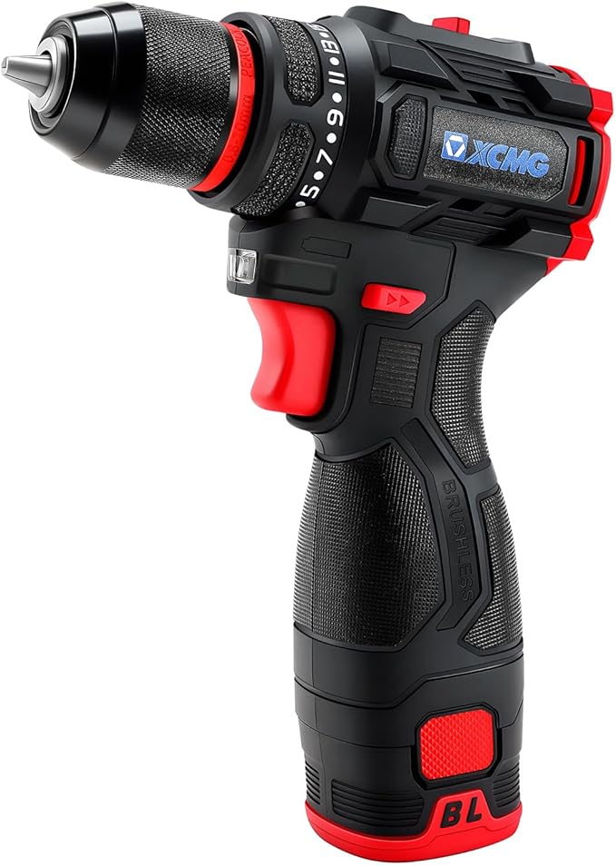 XCMG Cordless Hand Drill, 16.8V Brushless Motor, 3/8 Inch Keyless Chuck, Built-in LED Light, 20+1 Torque Adjustment, Dual Batteries for Long-Lasting Operation