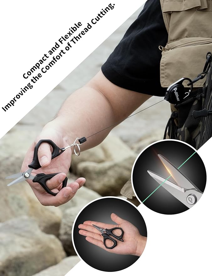 4.6" Fishing Scissors,Fishing Line Cutter for Braided Fishing Line,Fishing Gear with Tool Retractor,Non-Slip Grip Small Scissors for Saltwater & Freshwater