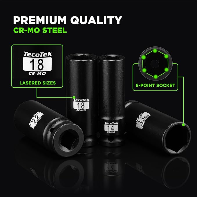14PCS 1/2" Deep Drive Impact Socket Set, 6-Point, Metric (10mm-32mm), CR-MO Steel, With a Storage Case