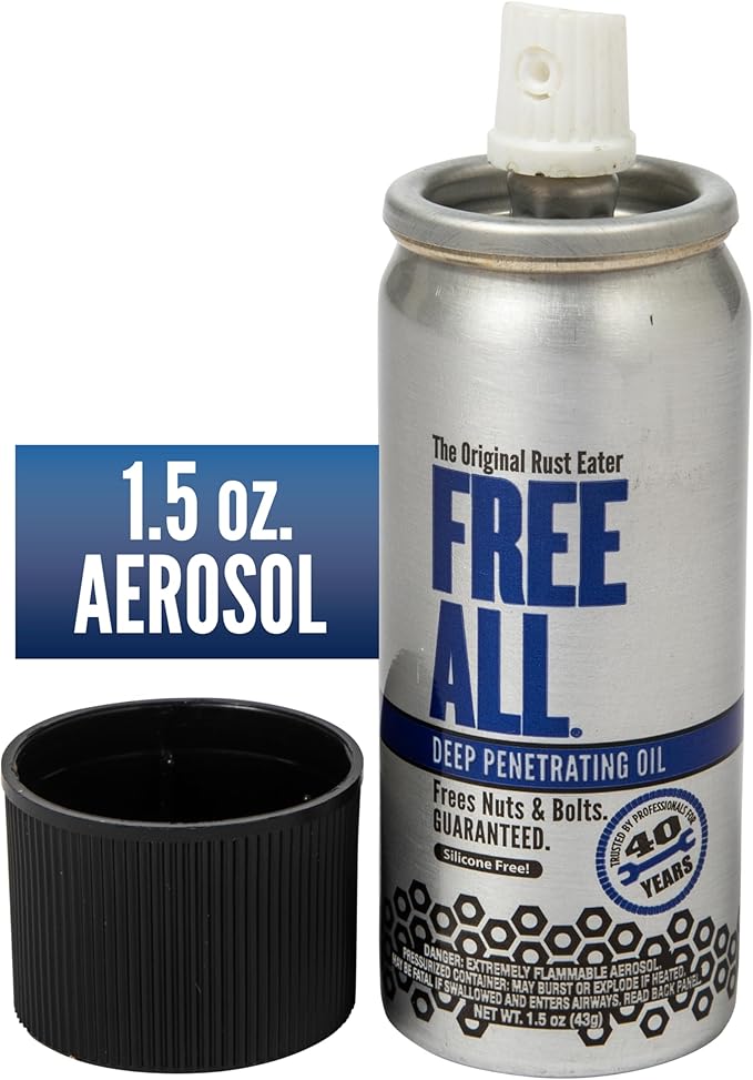 Free All Rust Eater Deep Penetrating Oil, 1.5oz Aerosol ??Loosens Rusted Bolts, Nuts, Pipe Connections & Locks ??Industrial-Grade Rust Remover, Silicone-Free Formula, Safe for Paint & Plastic Surfaces