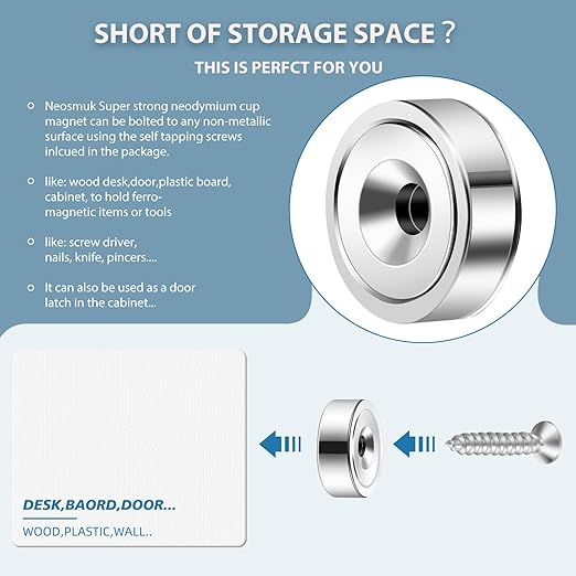 Neosmuk Magnets with Screws,40lbs+ Heavy Duty Rare Earth Neodymium Mounting Magnets with Holes, Countersunk Round Disc Industrial Magnets for Wall Mounting, 5 Pack