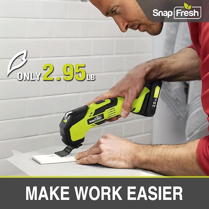 SnapFresh Oscillating Multi Tool Cordless, 20V DIY Tool Kit, 6 Speed, 3.2째Oscillation Angle, Quick-Lock Replaceable, 24pcs Accessories, Battery & Fast Charger, For Scraping, Blades Sanding, Cutting