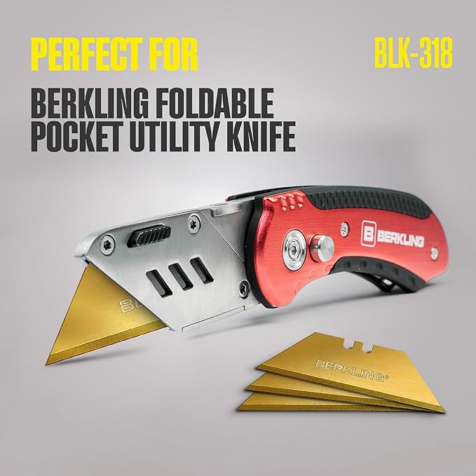 Utility Knife Blades Titanium Plated 50 PCS With Dispenser, SK2H Laser Sharpened Hardened, Ultra 3X Sharper and 15X More Durable, Standard T-Shape Replacement Box Cutter Razor Blades