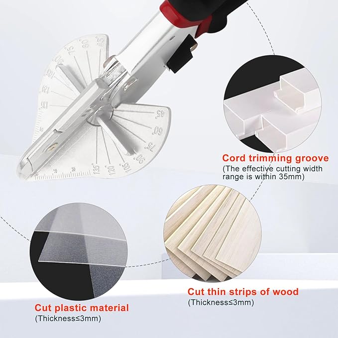 Miter Shears for Wood Trim Molding, Multi Angle 45-135째 Adjustable Angle Scissors Trim Shears Tools with 20 Replacement Blades & Screwdriver for Cutting Soft Wood, Plastic, PVC, Moulding Trim