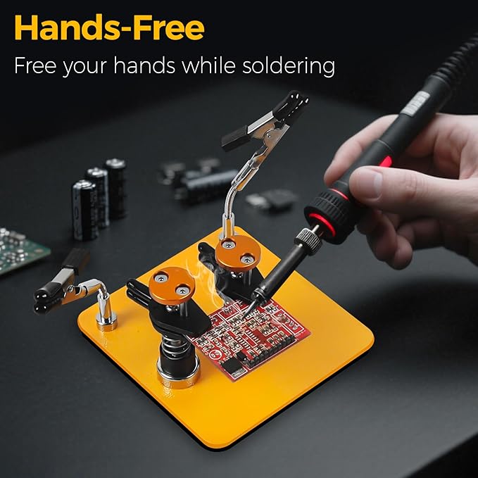 Helping Hands Clamp Metal, Adjustable Third Hand Soldering Holder Stand For Electronics, Hobby DIY, Craft, Jewelry, PCB Repair Solder Aid Station (Yellowblack, small)