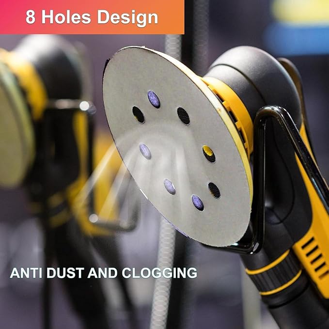 50pcs Sandpaper 8 Hole 5 inch Sanding Discs Hook and Loop 60/180/240/400/800/1200/2500/4000/7000/10000 Grits with Hand Sander for Automotive Metal Polishin