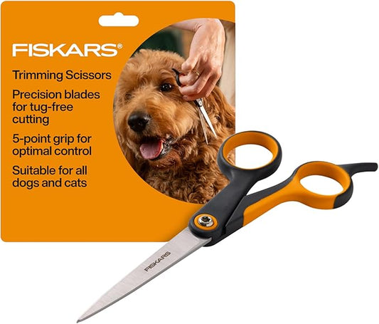 Fiskars Pet Scissors, Dog & Cat Grooming Scissors, Precision Stainless Steel Blades & SoftGrip??Handle, Cat and Dog Supplies, 6.75?? Orange/Black, Trimming Scissors