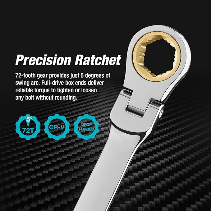 DURATECH 12 * 13 mm Extra Long Anti-Slip Flex-Head Ratcheting Wrench, Metric, CR-V Steel