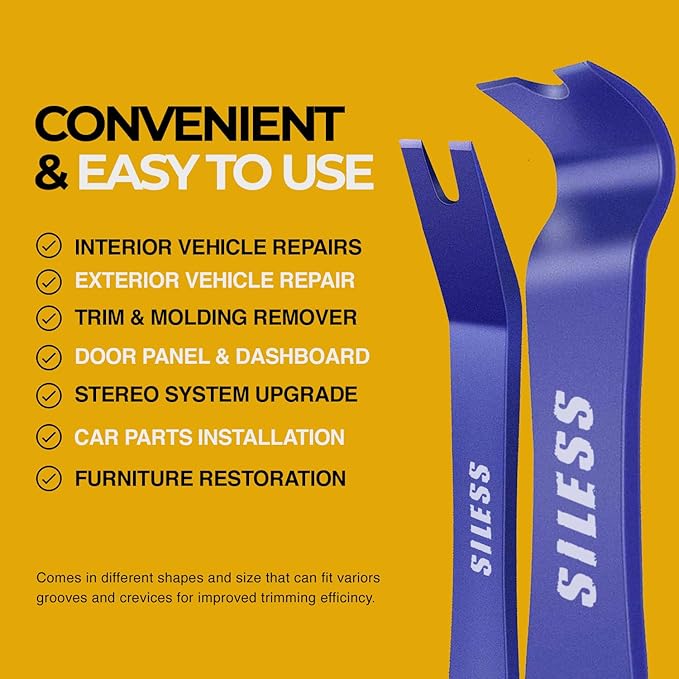 Siless Auto Trim Removal Tool Set - 4 pcs - Auto Trim Tool Car Tools, Easy Door Panel Removal Tool, Fastener Removal, Clip, Molding, Dashboards, Interior Trim Tools (No Scratch Plastic Pry Tool Kit)