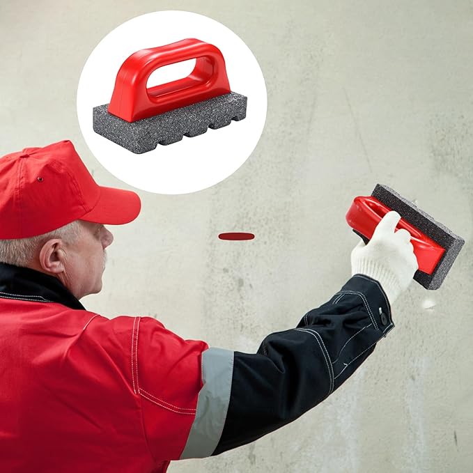 Wenqik 4 Pcs Rub Brick with Handle Concrete 20 Grit Masonry Tools Smoothing Cleaning Removing Marks Tool (Red)