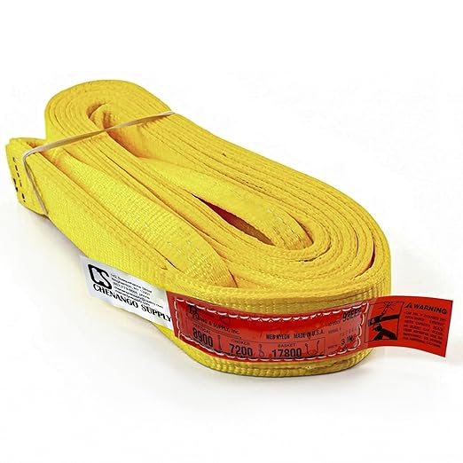DD Sling (USA Made). 3" Widths by 6' to 20' Lengths in Listing, 2 Ply Twisted Eye, Nylon Lifting Slings, Eye & Eye, 8,900 lbs Vert, 7,200 lbs Choker, 17,800 lbs Basket Load Capacity (3" x 16')