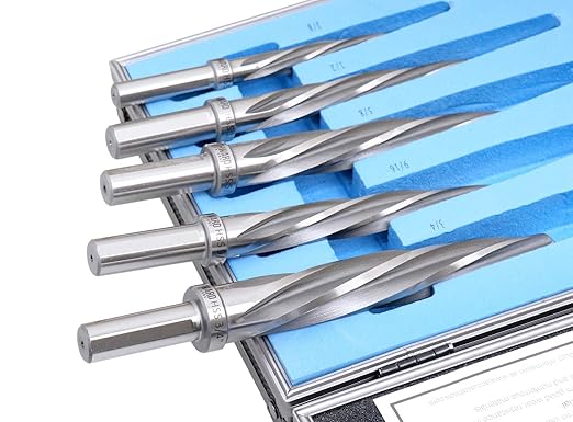 Accusize Industrial Tools 5 Pc H.S.S. Spiral Flute Super Premium Car Reamer Set, 3/8", 1/2", 9/16'', 5/8", 3/4" to Fit 3/8" or 1/2'' Shank Chuck, Aluminum Case