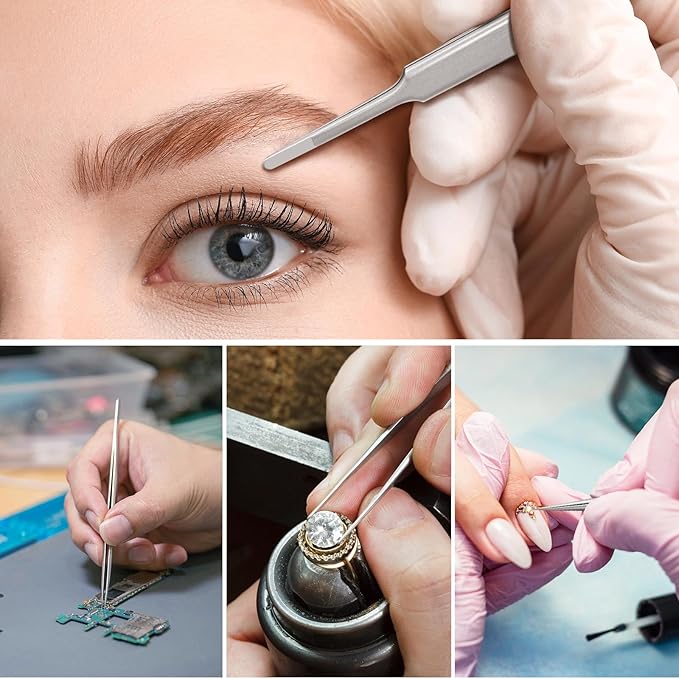 Precision Tweezer, Upgraded Professional Flat Tip Round, High-end Stainless Steel Tweezers for Craft, Electronics, Laboratory Work, Also Great Precision for Hair and Ingrown Hair Removal