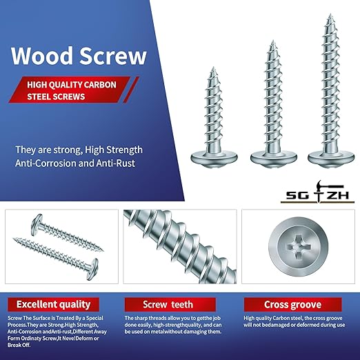 #8 x 1/2" Wood Screw 100Pcs Alloy Steel Standard Thread Truss Head Fast Self Tapping by SG TZH
