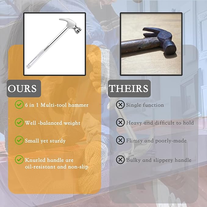Claw Hammers GooMood 6 in 1 Metal Hammer 【a reliable set of tools for basic home maintenance】Multifunctional Camping Hammer Set Screwdriver with Screwdriver Hammers Multitool Hand Tools