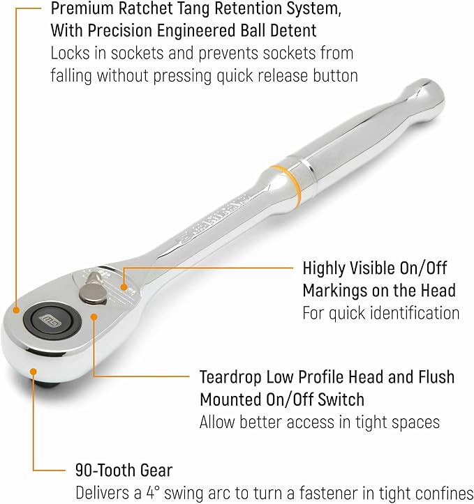 GEARWRENCH 3/8" Drive 90-Tooth Quick Release Teardrop Ratchet | 81218T