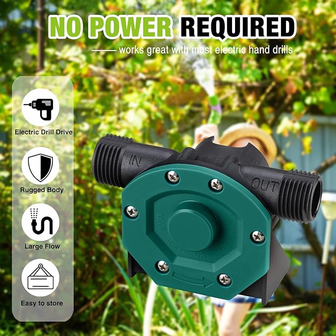 Self-Priming Mini Hand Water Transfer Drill Pump Kit with Water Hose & Oil Hose for Home Water Oil Fluid Transfer