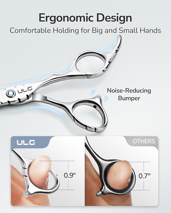 ULG Hair Thinning Scissors 6.7??Shark Series 100% Japanese Stainless Steel, Offset Handle, 30-Tooth Seamless Thinner 15% Hair Removal, Professional Barber Layering Shears for Salon & Home Hair Styling