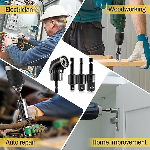 Impact Grade Driver Sockets Adapter Extension Set Drill Bit 3Pcs 1/4 3/8 1/2" 360째Rotatable Universal Socket Adapter Set+Right Angle Drill 105째Right Angle Screwdriver Set Drill Hex Bit Socket Adapte
