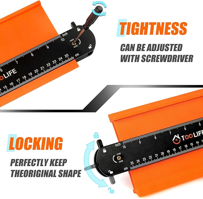 TOOLIFE Connectable Contour Gauge 10+10 Inch,Christmas Gifts for Stocking Stuffers Men Husband Dad, Shape Woodworking Tools for Flooring Tile Laying Carpet, Gifts for Him, Anniversary Birthday Ideas
