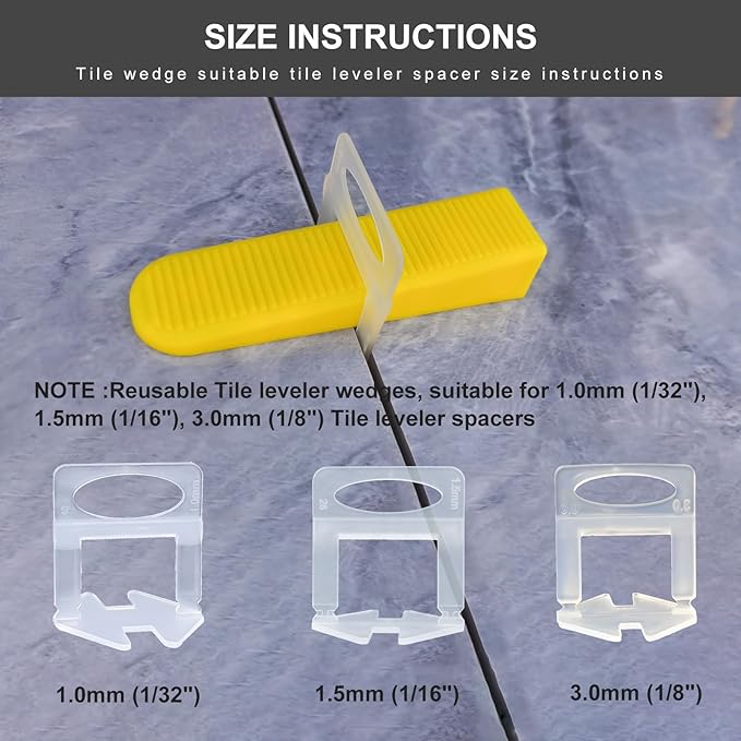 Tile Leveling System Wedges 210 pcs Reusable Tile Leveler Wedges for 1/8" 1/16" 1/32" Spacers and Tile Leveling Clips Tile Leveler Tools for Wall Floor Tile Stone Installation Yellow