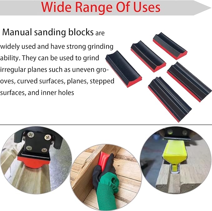 16-Piece Contoured Profile Hand Sanding Block Set with Hook and Loop Interchangeable Assorted Shapes Interchangeable Assorted Convex & Concave Shapes for Woodworking Furniture, Auto Paint and Crafts