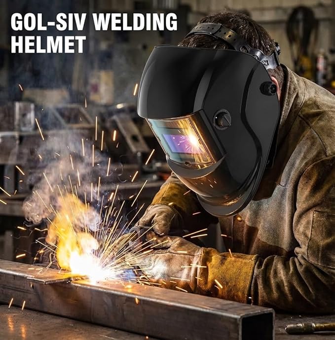 Welding Helmet Auto Darkening-Solar/Battery Powered-True Color -Wide View Screen Welding Mask-2 Arc Sensor，0.1ms Response Time-Shade 9-13,For SMAW, MIG, TIG And Grinding
