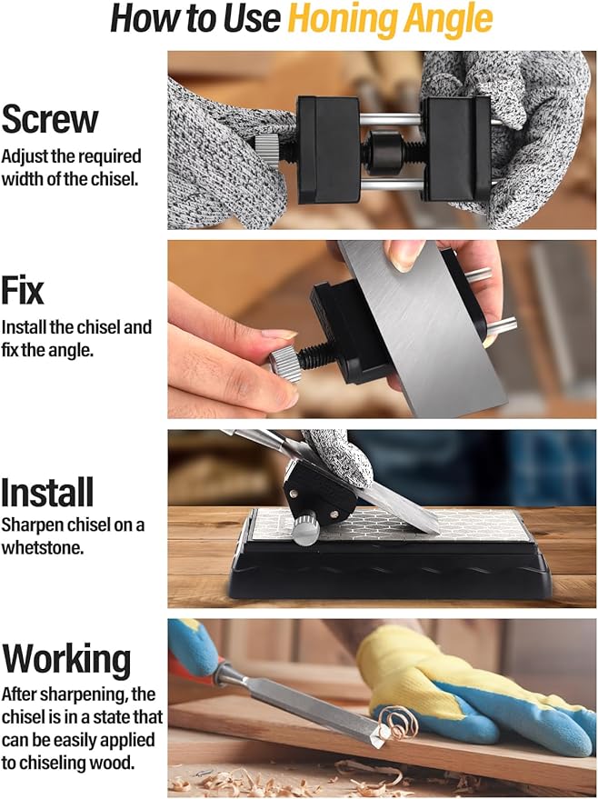 Diamond Sharpening Stones with Honing Guide, Kalolary Knife Sharpener Stone with Non-Slip Base for Chisels Planes Sharpening Stone Set Fine/Coarse Diamond Sharpening Plate with Angle Guide (600/1200)