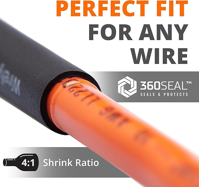 Wirefy 5/16" Heat Shrink Tubing - 4:1 Ratio - Adhesive Lined - Resistant Heat Shrink - 50 Feet Roll - Black
