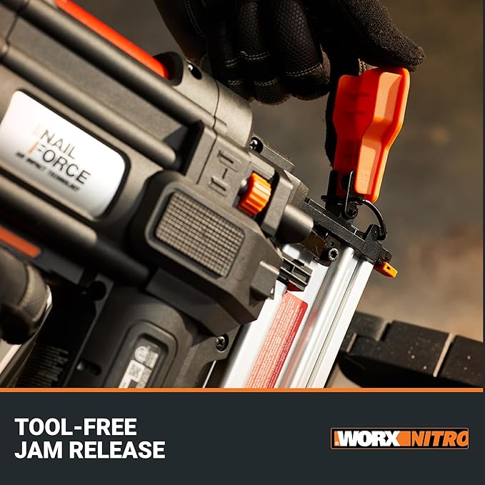 Worx Nitro 20V 18GA Cordless Brad Nailer, Cordless Nail Gun, Nail Gun Battery Powered, Up to 2 Inch, Tool-Free Jam Release, Trimming & Molding, Baseboard WX842L PowerShare ??Battery, Charger Included