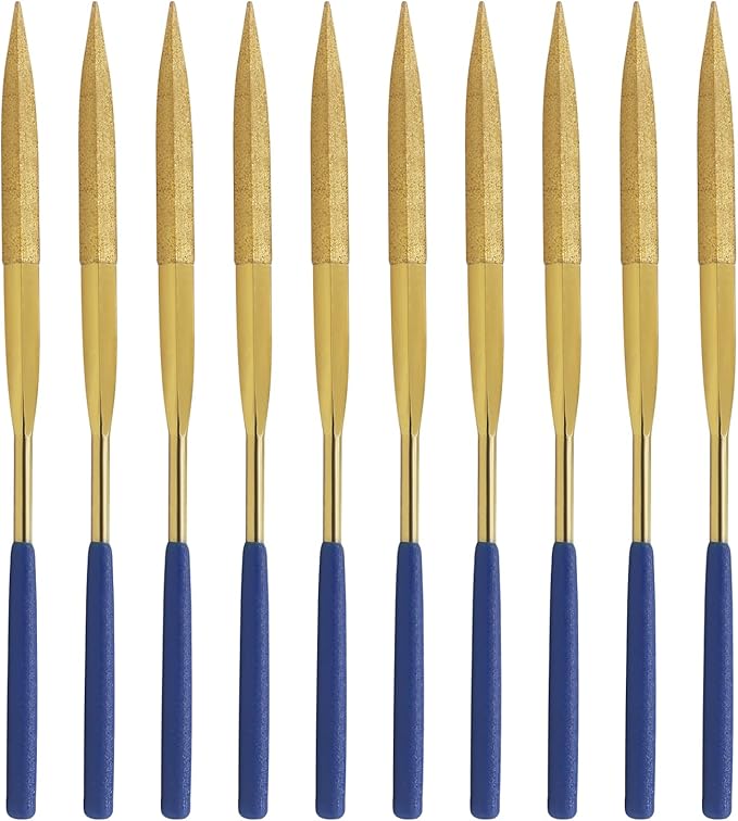 10 PCS Diamond Needle File (4mm x 160mm,150 Grit) Titanium Coated Mini Metal Files Barette Files for Precision Metal File Work Miniature DIY Jewelers/Glass/Ceramic