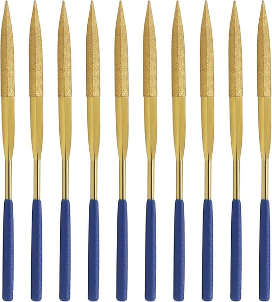 10 PCS Diamond Needle File (3×140mm) 150 Grit Titanium Coated Mini Metal Files Barette Files for Precision Metal File Work Miniature DIY Jewelers/Glass/Ceramic