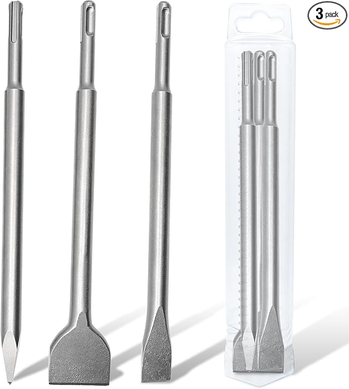 Direko Chisel Set with SDS Plus Shanks, 3 PCS Masonry Concrete Drill Bit Set, Rotary Hammer Drill Chises Home Improvement Tools Kits for Concrete Stone Tile Floor Removal Home Improvement