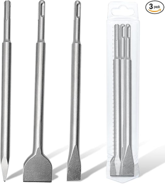 Direko Chisel Set with SDS Plus Shanks, 3 PCS Masonry Concrete Drill Bit Set, Rotary Hammer Drill Chises Home Improvement Tools Kits for Concrete Stone Tile Floor Removal Home Improvement