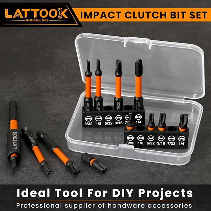 Impact Clutch Bits Set, LATTOOK 13PCS Type G Clutch Head Bits for Vintage American Cars, Chevy Cars and Trucks Older, Magnetic S2 Steel, 3/32'', 1/8'', 5/32'', 3/16'', 7/32'', 1/4'
