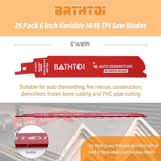 25 Pack 6 Inch 14/18 Tpi Reciprocating Saw Blades for Metal Cutting, Carbide Alloy Steel Sawzall Blades for Automobile Dismantling with 8% Cobalt for Longer Life and Faster Cutting Speed