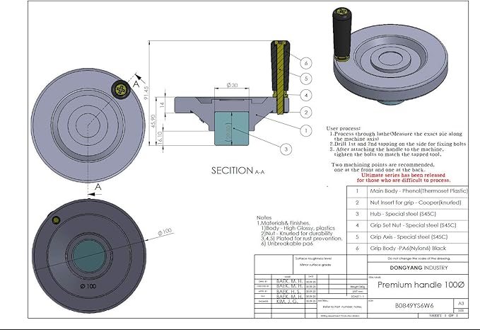 4" Premium Handwheel with Revolving Knob Grip After Processing by The User, it is Used for Machine Tools Such as milling, Lathe, and Drill Press.