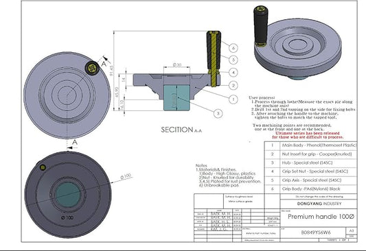 4" Premium Handwheel with Revolving Knob Grip After Processing by The User, it is Used for Machine Tools Such as milling, Lathe, and Drill Press.