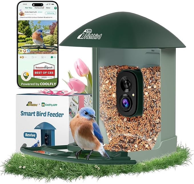 Upgraded Smart Bird Feeder with 4MP HD Camera, Birdwatching Camera with AI Identify Birds & Solar Panel for Outdoors, Auto Video Capture & Instant Notifications, Forest Green