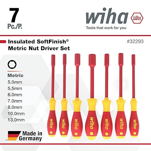 Wiha 32293 7-Piece 1000-Volt Metric Insulated Nut Driver Set