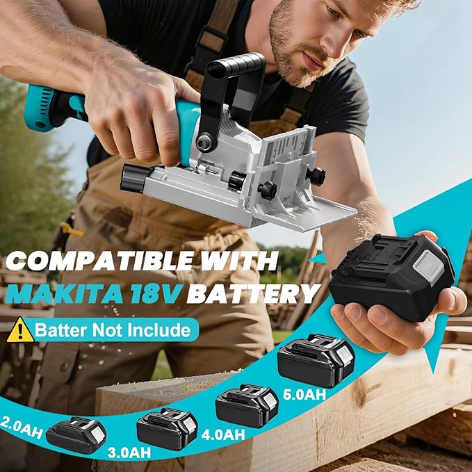 Ecarke Cordless Biscuit Joiner Compatible with Makita 18V Battery,Plate Joiner Kit with 80 wafers & Dust Bag, 11000RPM, 0-90째 Cutting, 6 Depth Settings, for Woodworking & Furniture Making-Tool Only