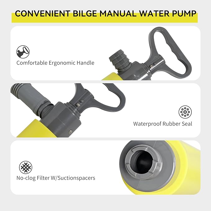 Manual Bilge Pump for Boats Kayak Canoe - Portable Siphon Pump, Kayak Bailer with Reversible Hose,Yellow,19Inch
