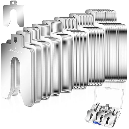 Shimeyao 80 Pcs Size B 3" x 3" Stainless Steel Slotted Shims Kit Metal Shims Stock for Leveling Assortment with Storage Box for Machinist Motor Door Shop Kit Replacement Pack