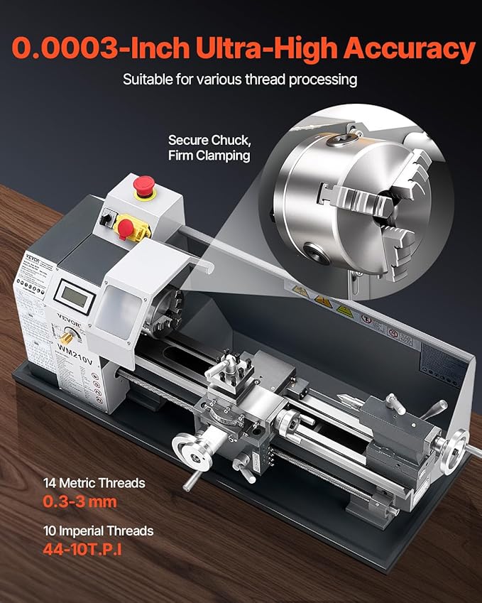 VEVOR High-quality Metal Lathe, 8 x 16 in, 550W Benchtop Lathe Machine, 0-2500 RPM Variable Speed, with 0.0003 in Spindle Accuracy Metal Gear, for Precision Parts Thread Soft Metals Wood
