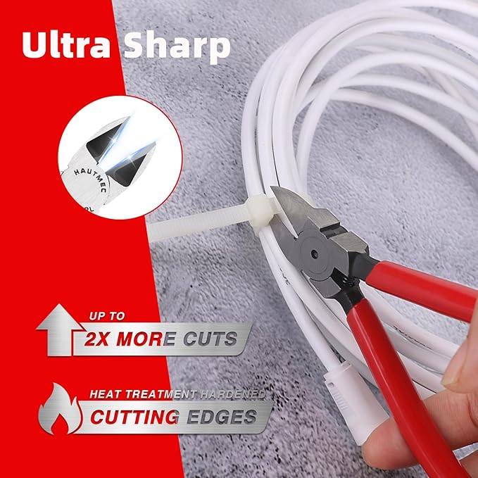 HAUTMEC 6" Flush Cutters Ultra Sharp Flush Cut Pliers 5PCS Small Wire Cutters for Crafting, Spring Loaded and Non-slip Grip Wire Snips for Plastic, Jewelry Marking, Artificial Flowers, HT0318-5PC