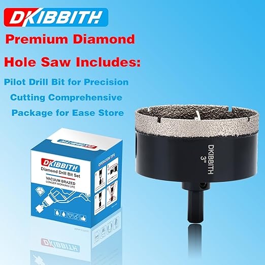 3" Diamond Hole-Saw Bits with Pilot Drill Bit 3 in Diamond Tipped Tile Hole Saws with Guiding Bit for Accurate Drilling, for Porcelain Tile Ceramic Pottery Granite Stone Glass Bottles 75mm