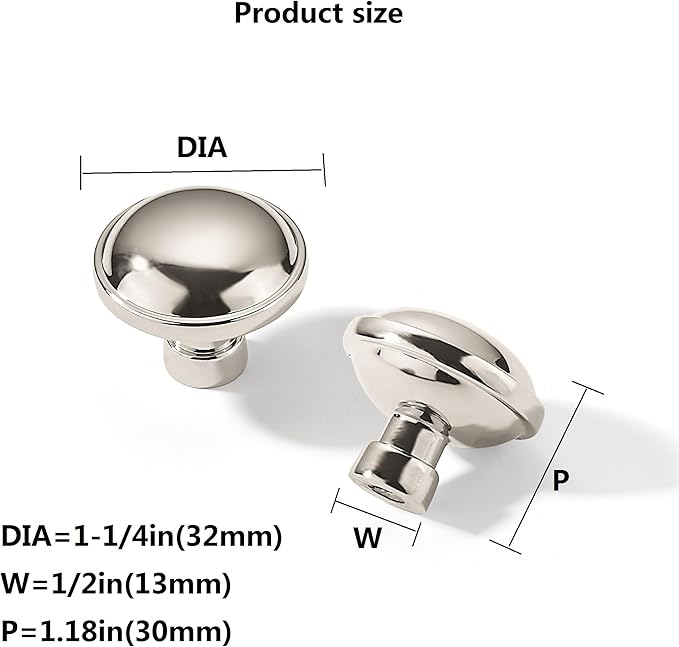 khtumeware 20 Pack 1-1/4 Inch Polished Nickel Cabinet Knobs Solid Round Dresser Drawer Knobs Simple Cabinet Hardware for Cupboard Drawer Pulls