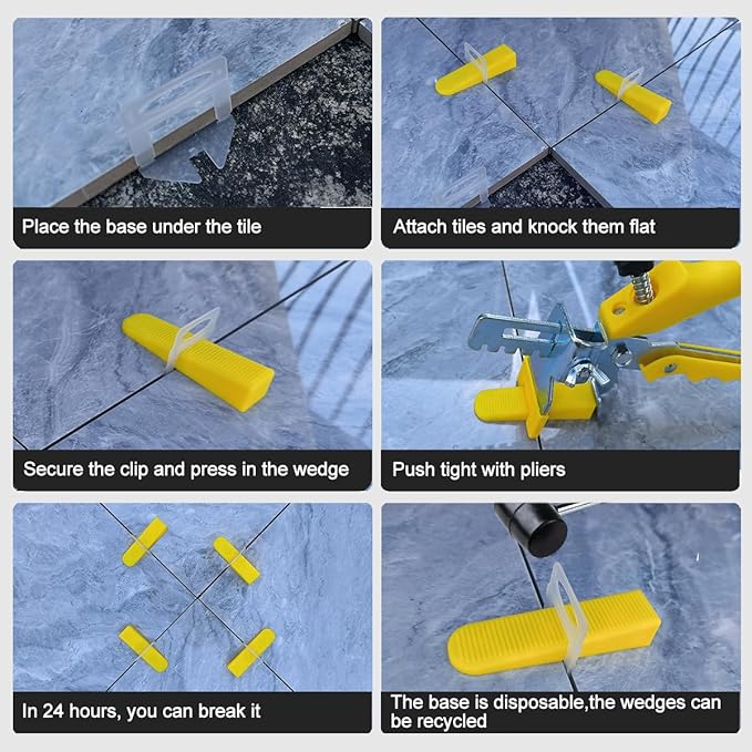 Tile Leveling Wedges 1260 pieces Reusable Tile Leveler System for 1/8" 1/12" 1/16" 1/32"tile Spacers, Tile Leveler clips Tools Wall Floor Tile Stone Installation