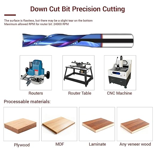 1/2 Downcut Spiral Router Bit with 1/2 Shank Extra Long 4'' OVL Nano Blue Coating Carbide 2 Flute Down Cut Router Bit for Wood Plywood Cutting Carving CNC Endmill 2'' Cut Diameter