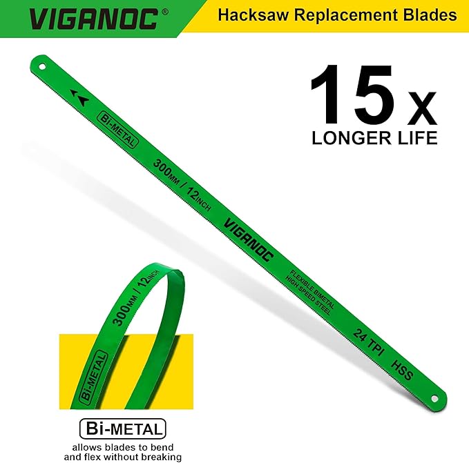 300mm/12inch Hacksaw Frame with 24 TPI Bi-metal Blade, High-Tension Hand Saw Suitable for Aluminum, PVC Piepes, Wood, Copper Pipes